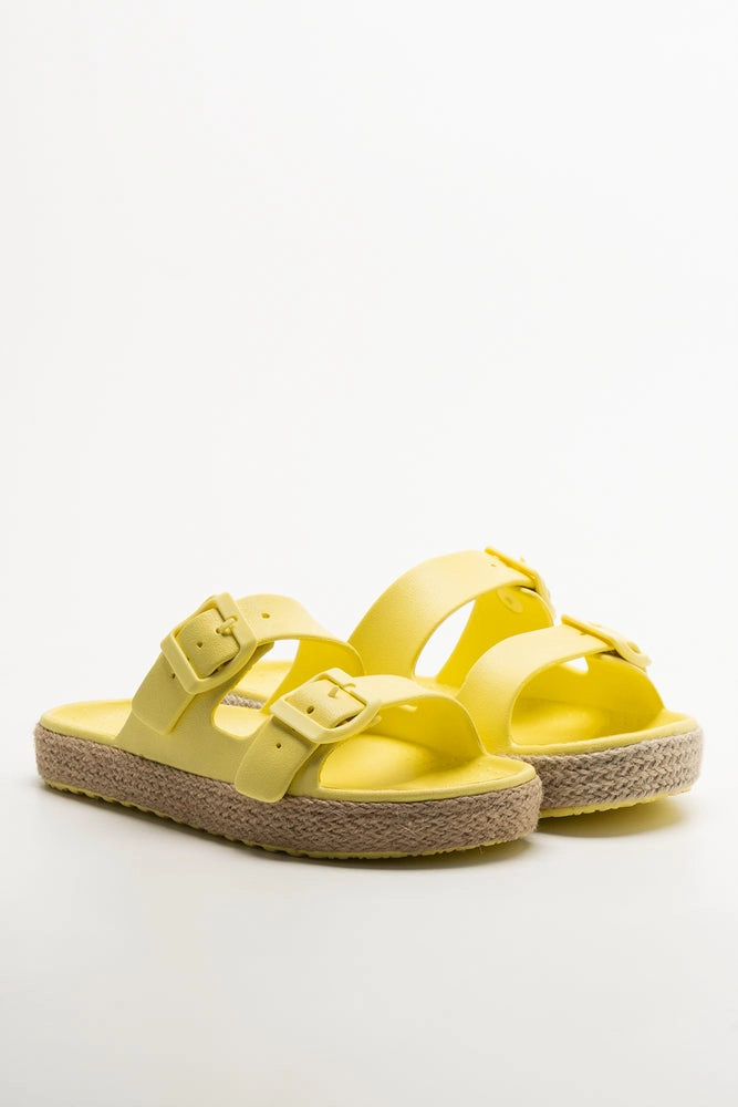 Sparkly Sandals Flat Double Buckle Sandals Yellow