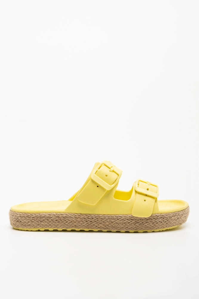Soccer Slide Sandals Double Buckle Sandals Yellow