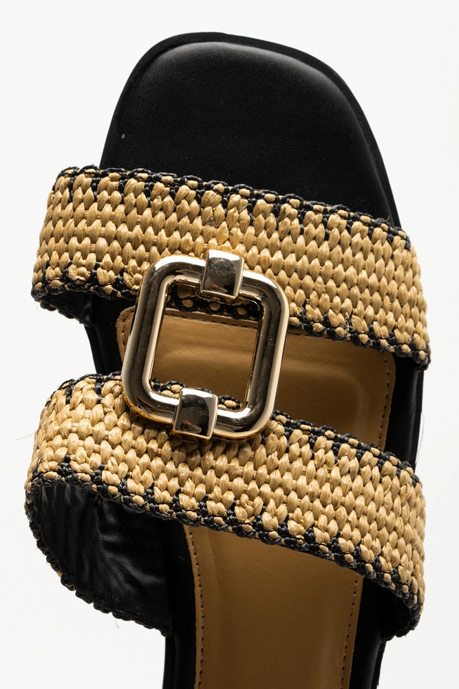 Fringe Sandals Double Strap Mule Natural