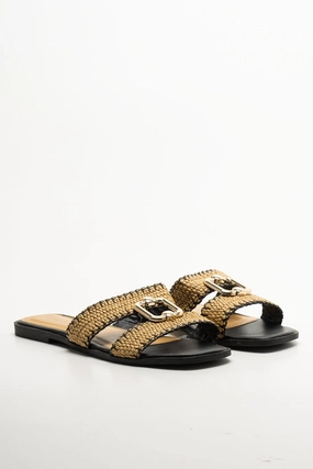 Double Strap Mule Natural Platform Slide Sandals