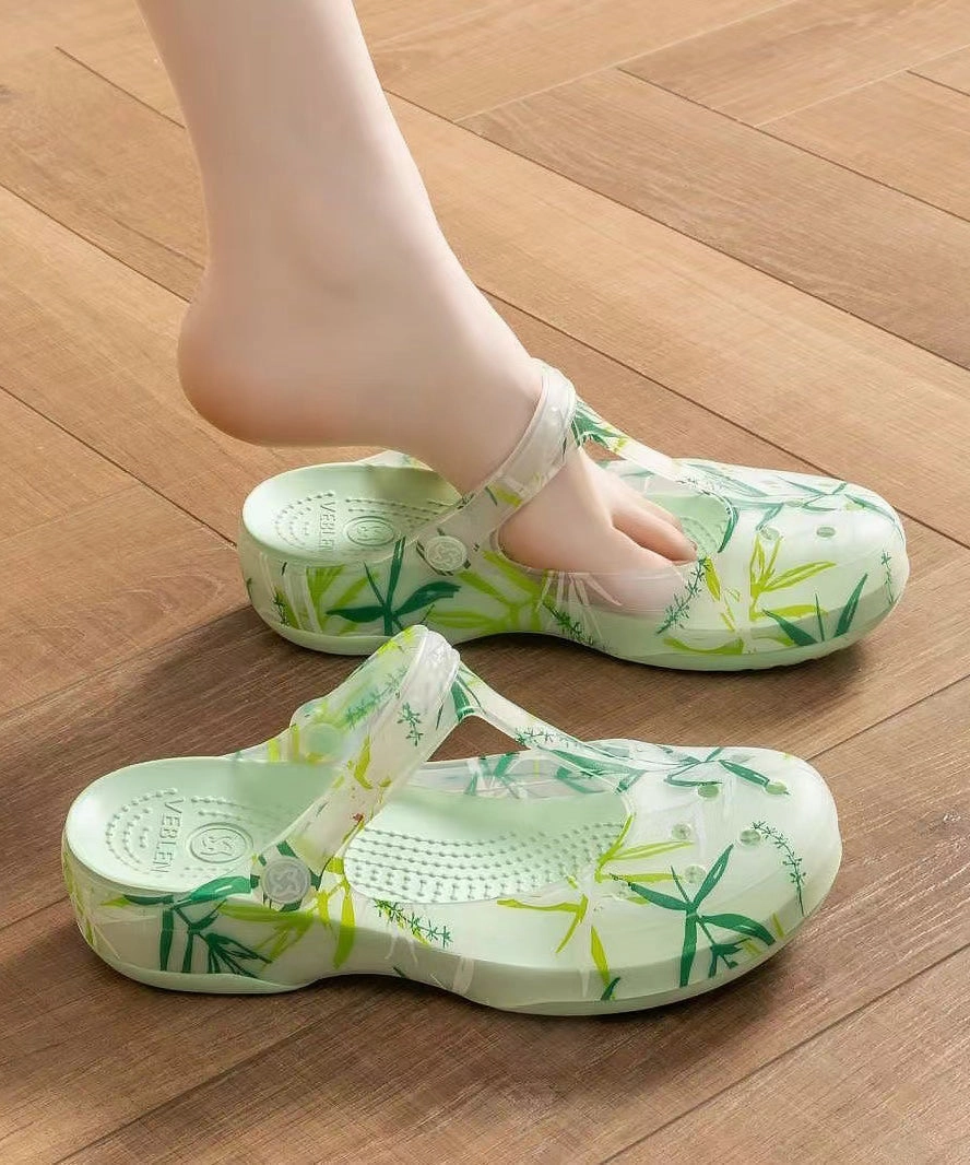 Sandals Chunky Comfortable Green Print Hollow Out Beach Slide Sandals AP1059