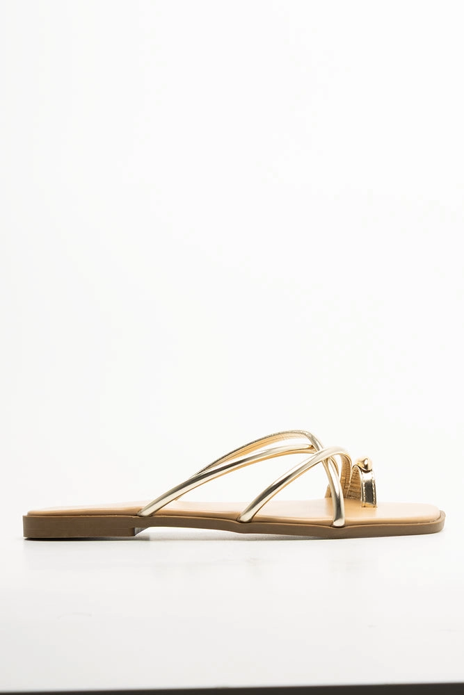 Reef Platform Sandals Metal Trim Toe Post Sandals Gold