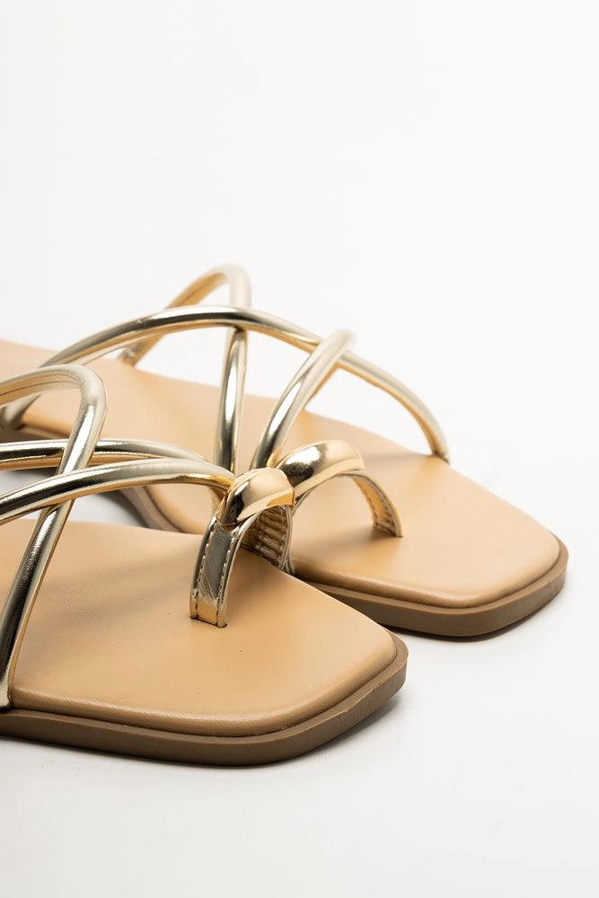 Metal Trim Toe Post Sandals Gold Sandals And Slides