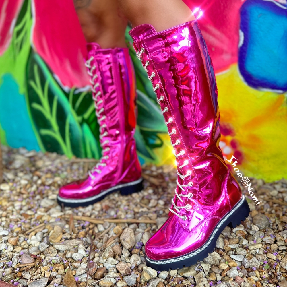 TRANSFORM Hot Pink Wide Toe Combat Boots