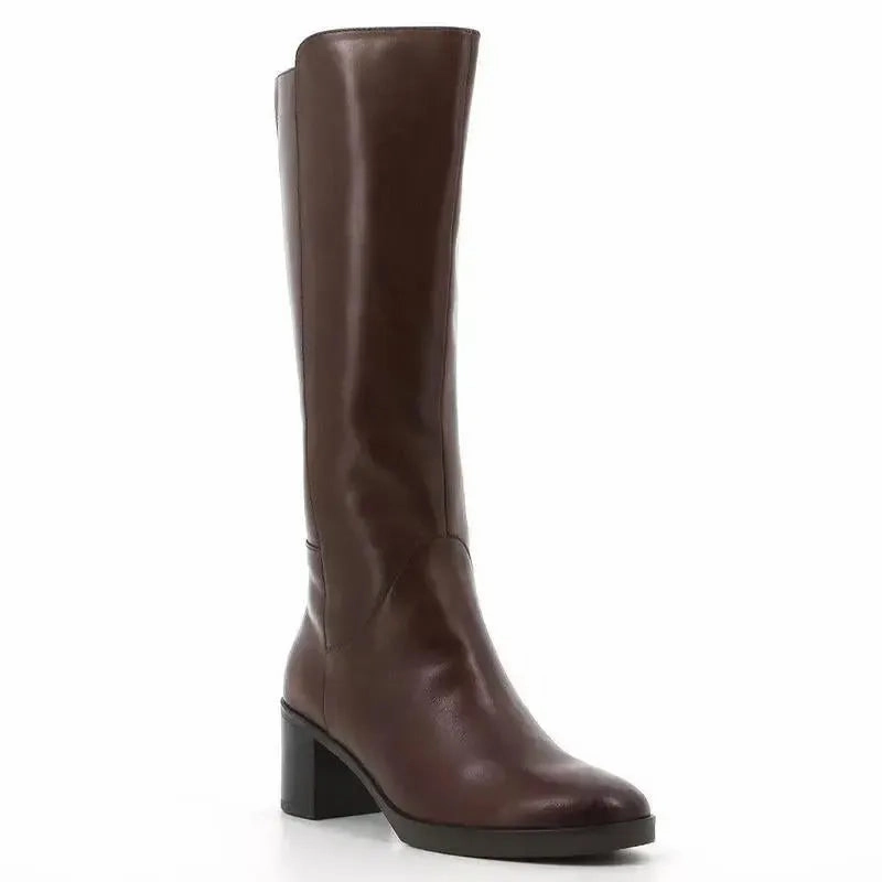 Hush Puppies Sloane Block Boots - Brown Knee High Boots For Wide Legs