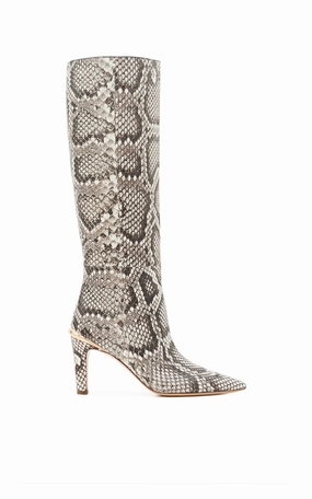 Aura High Heel Stiletto Tall Boot in Black & White Inversa Snakeskin Matisse Knee High Boots