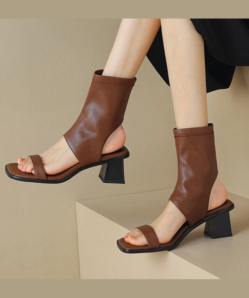 Elegant Hollow Out Chunky Sandals Black Cowhide Leather OI077 Polo Ralph Lauren Slide Sandals