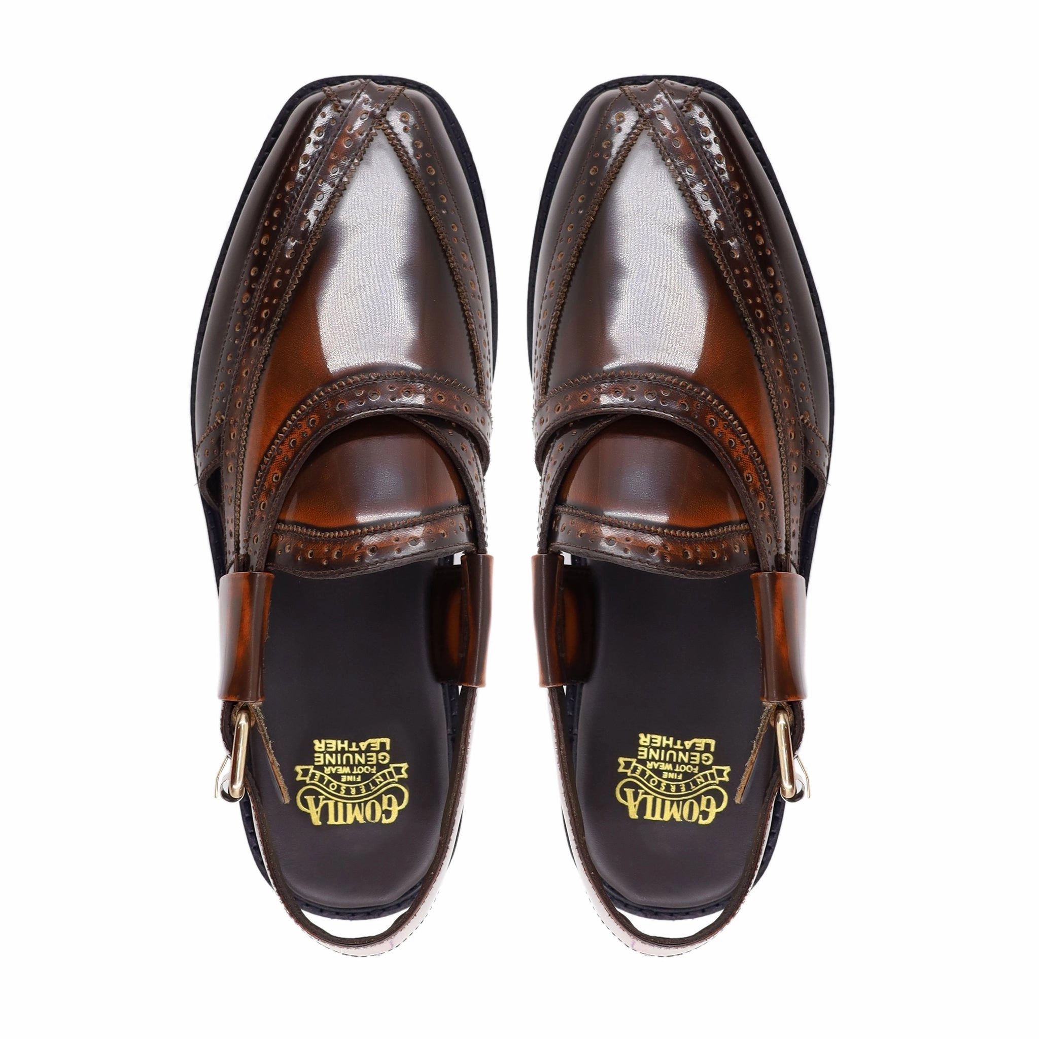 Closed Toe And Heel Sandals Elza - Men's Burnished Brown Box Leather High Shine Sandal