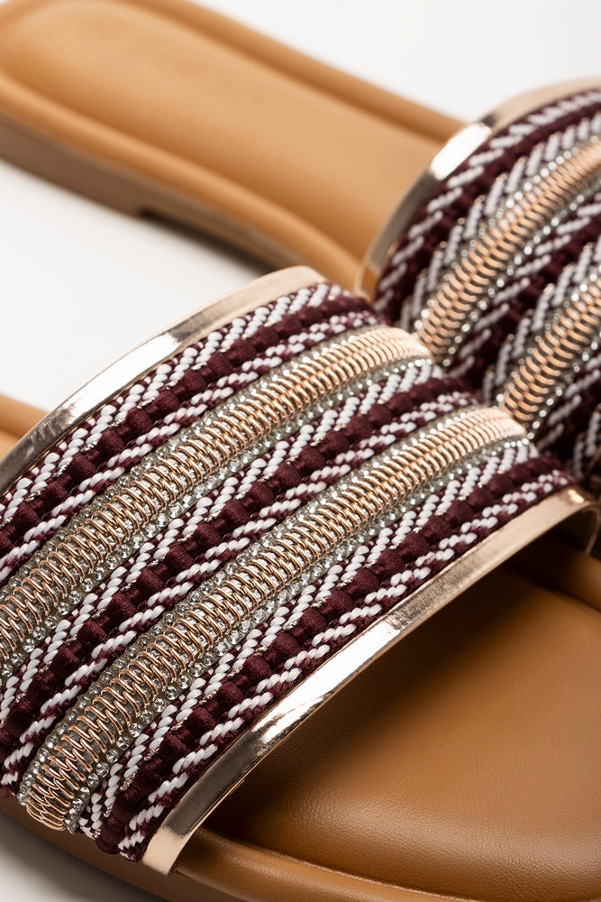 Velcro Sandals Embellished Mule Tan