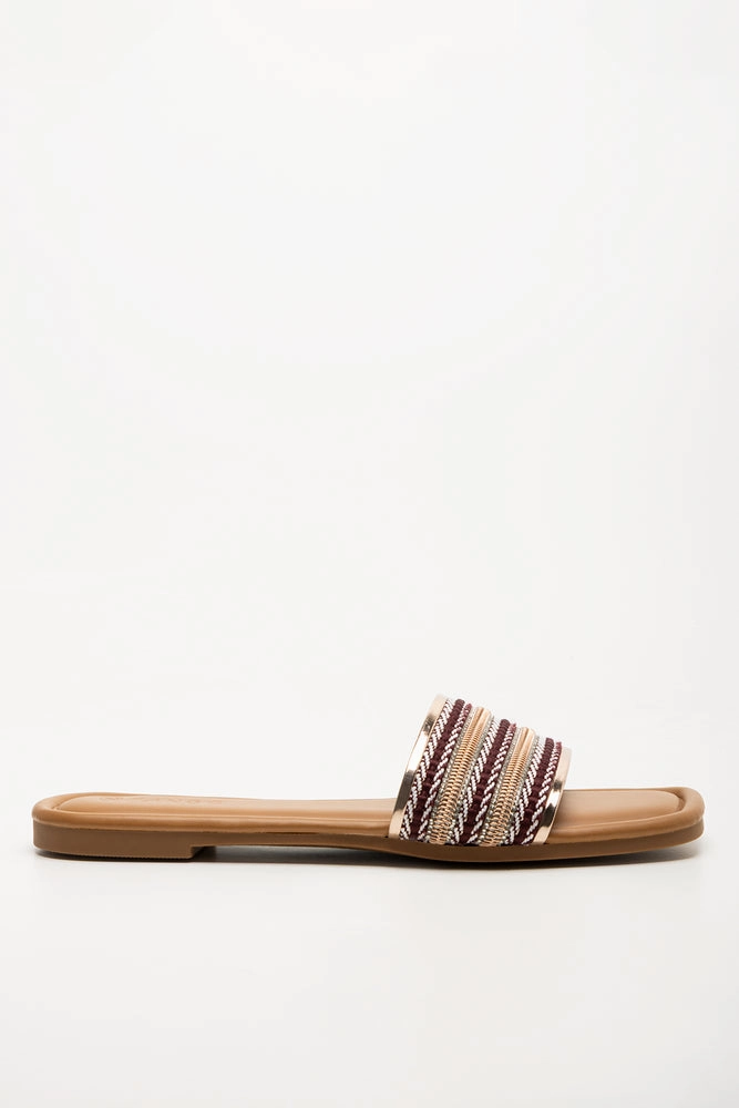 Metallic Wedge Sandals Embellished Mule Tan