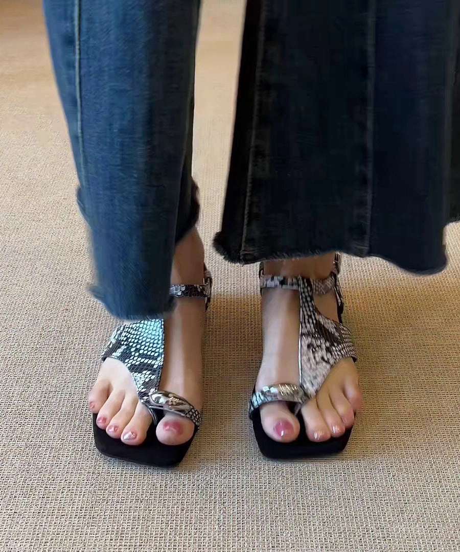 Flip Flop Slippers Fashion Leather Flat Black Sandals Splicing Flops Flip Faux