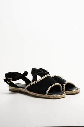 Espadrille Sandals Black Flower Wedge Sandals