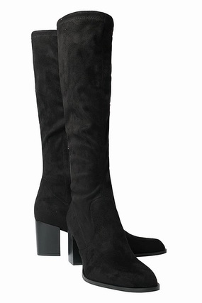 EVA ALCOTT BLACK Cheap Leather Knee High Boots