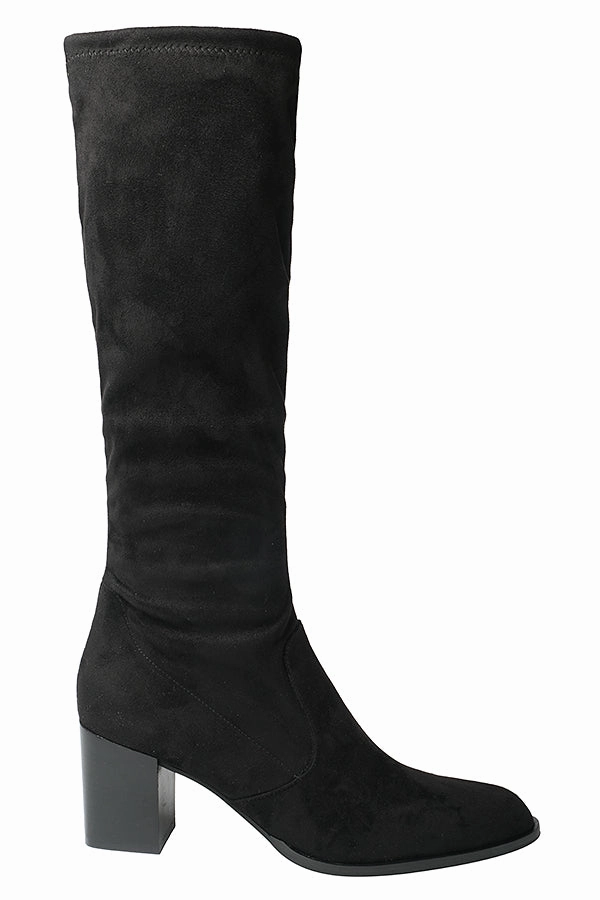 EVA ALCOTT BLACK Knee High Boots Low Block Heel