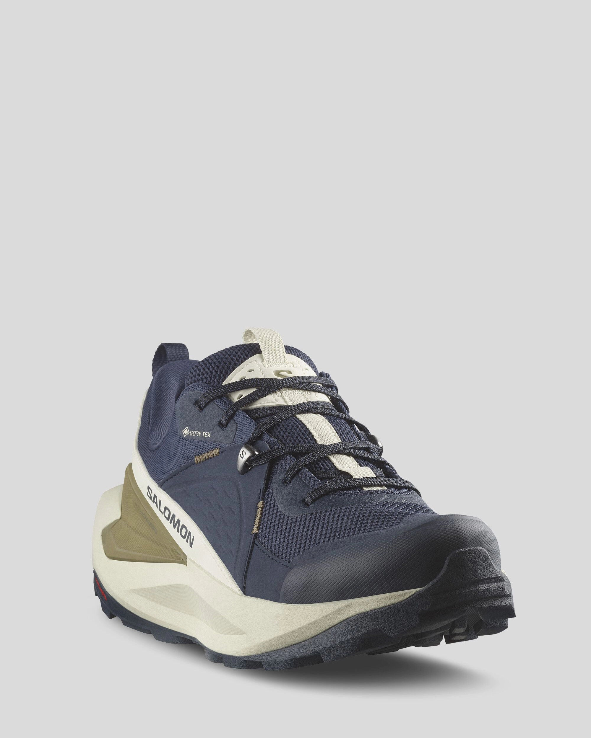 Cloudwander Waterproof Hiking Shoes Men's Salomon Elixir GTX Hiking Shoes - BlueNights/AlmondMilk/GothicOlive