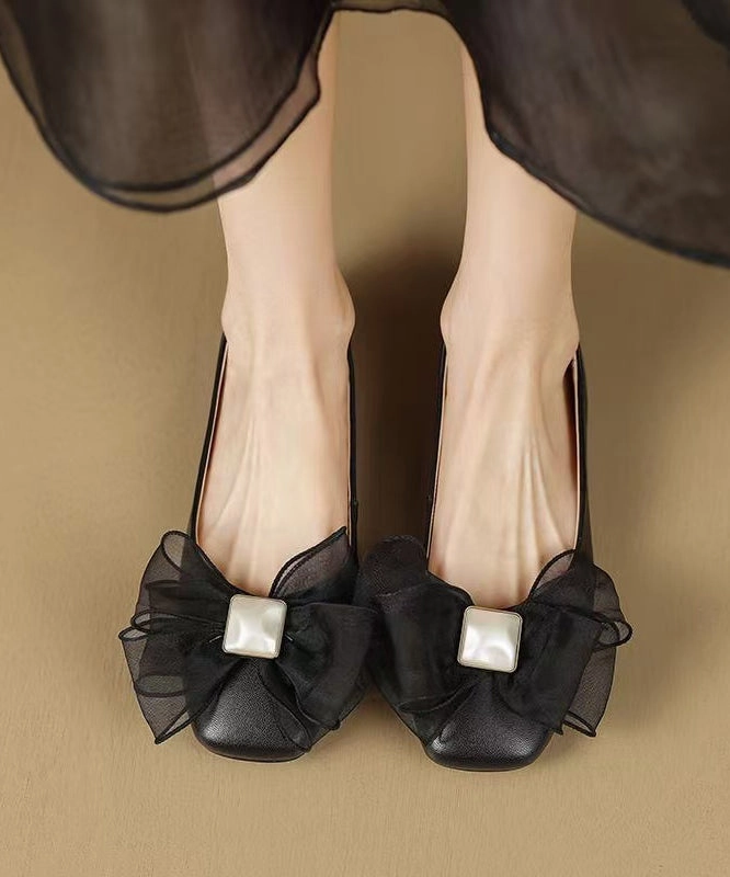 Fashion Shoes Splicing Bow For Black Flat Women Santa Fe