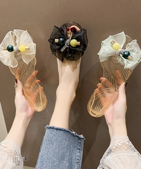 Fashion Tulle Bow Transparent Crystal Walking Sandals AA003 Best Comfy Sandals