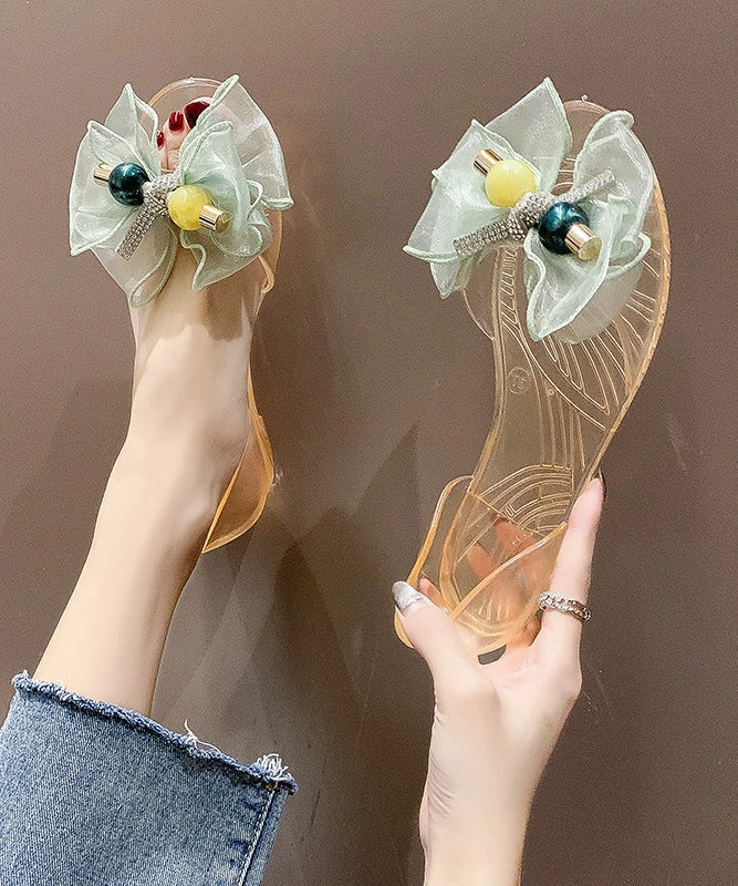 Fashion Tulle Bow Transparent Crystal Walking Sandals AA003 Comfortable Wedge Sandals