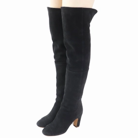Knee High Barefoot Boots Chanel Suede Knee High Boots Black 36