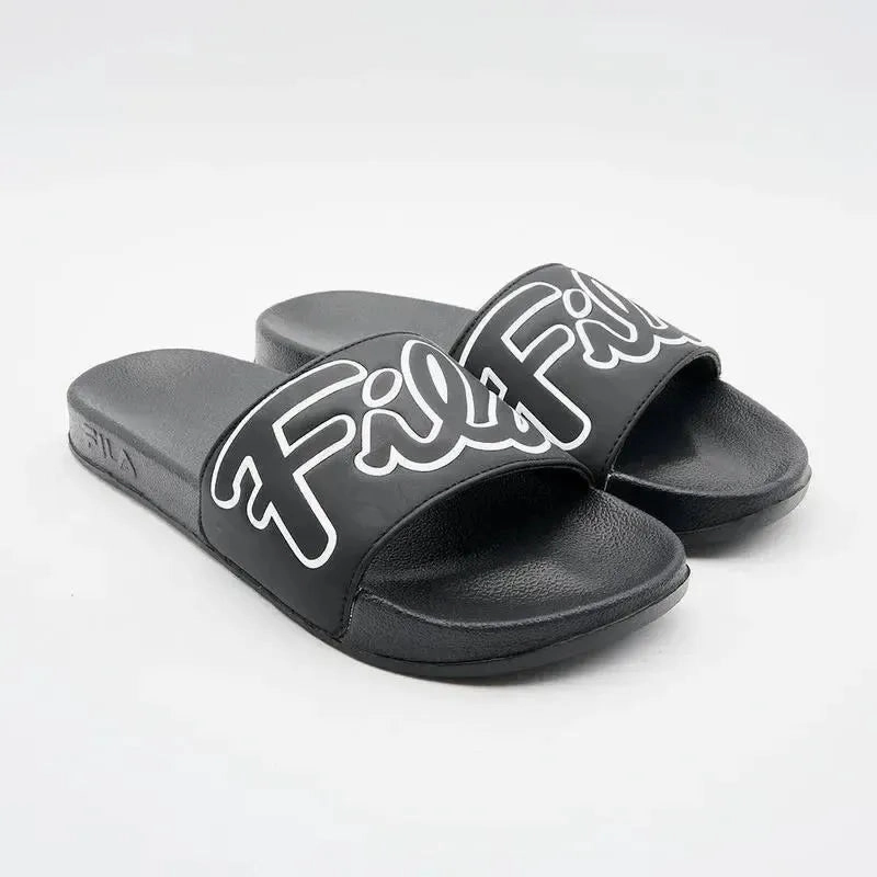 FILA Milano Slide - Black/White Open Toe Slippers With Strap