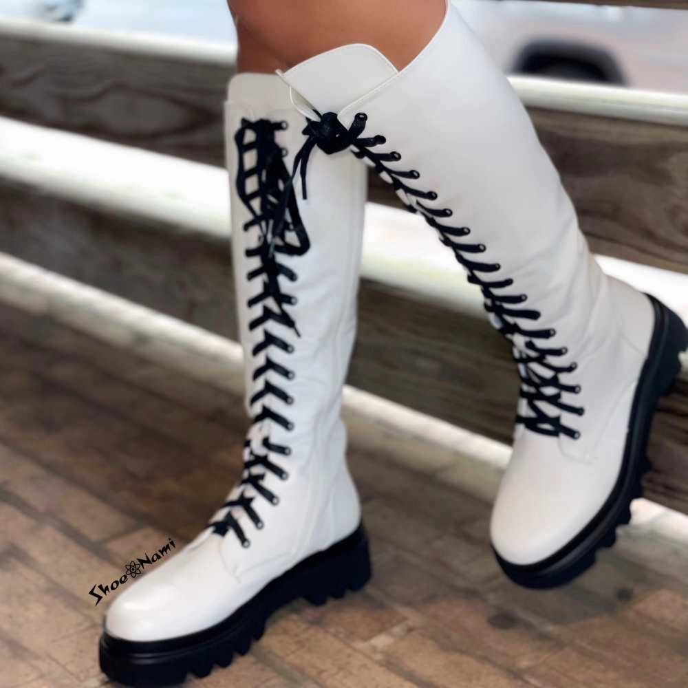 Leather Boots Combat FINE-1 White