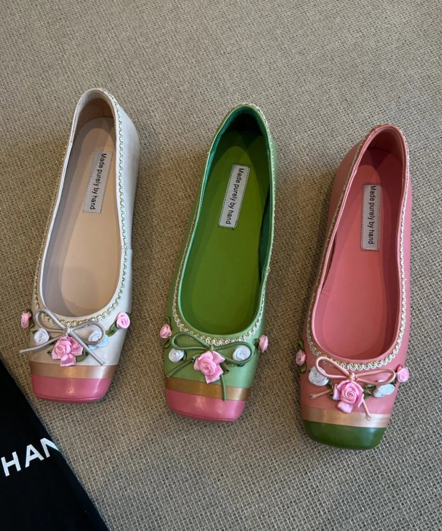 Munich Flat Women Shoes Floral Pink French Embroidered For Splicing