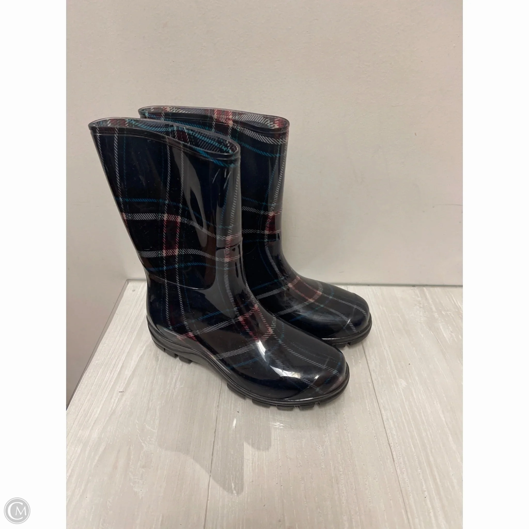 Rain Boots Platform Boots Rain By Clothes Mentor In Plaid Pattern, Size: 6.5
