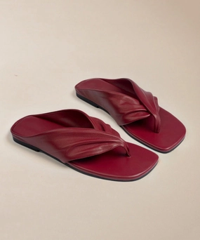 Dog Flip Flops Flip Comfy Flops Stylish Splicing Red Leather Cowhide