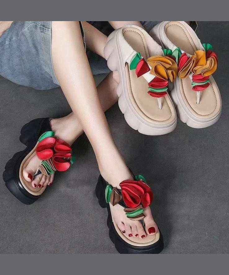 Flops Faux Black Splicing Comfortable Flip Platform Floral Digital Flip Flops Basics