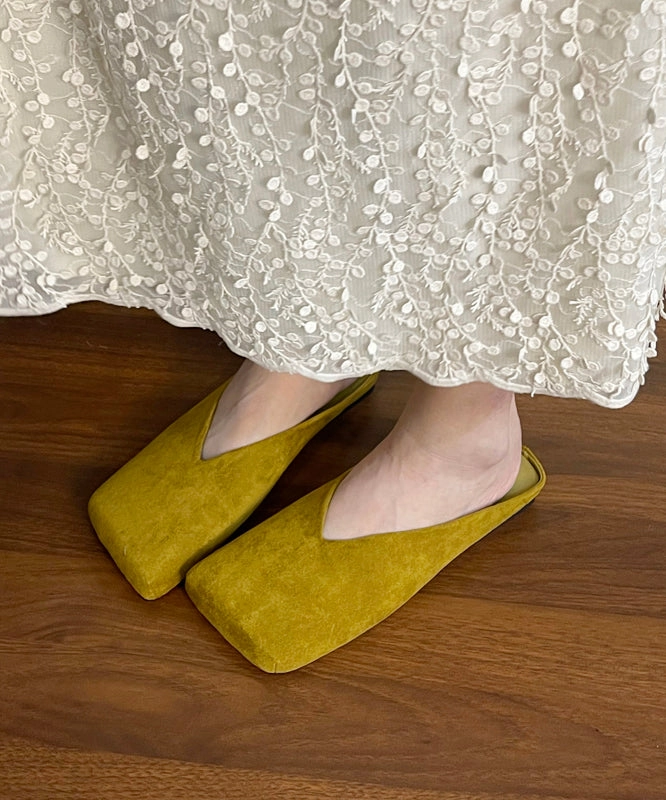 French Black Square Toe Suede Slide Sandals WT038 Sandals Thong Flat