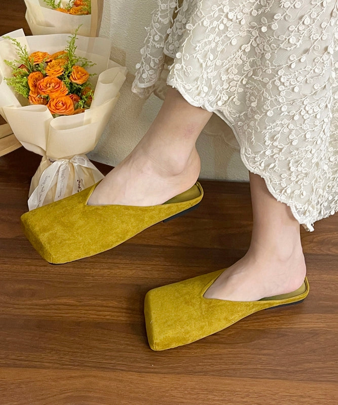 Sandals For Orthotics French Black Square Toe Suede Slide Sandals WT038