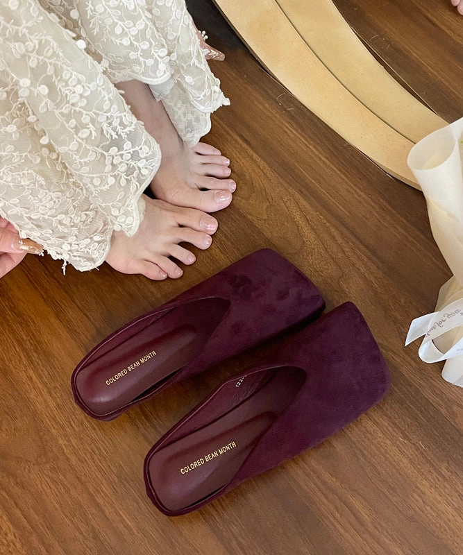 Sandals Wedding French Black Square Toe Suede Slide Sandals WT038