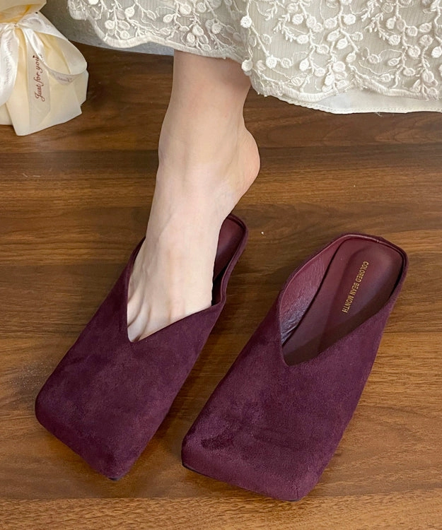 French Black Square Toe Suede Slide Sandals WT038 Sandals Carribean