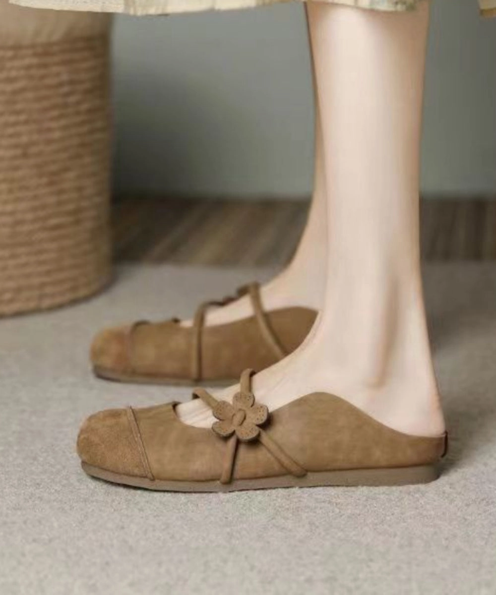 Milano Sandals French Brown Flats Slide Sandals Hollow Out Floral AP1052