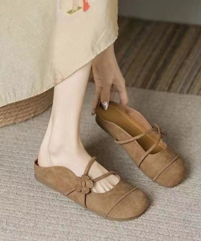 French Brown Flats Slide Sandals Hollow Out Floral AP1052 Porn Sandals