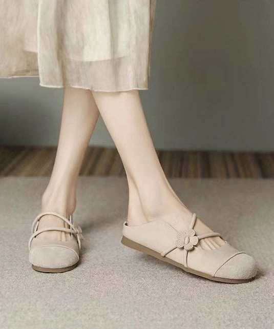 French Brown Flats Slide Sandals Hollow Out Floral AP1052 Laurieann Sandals