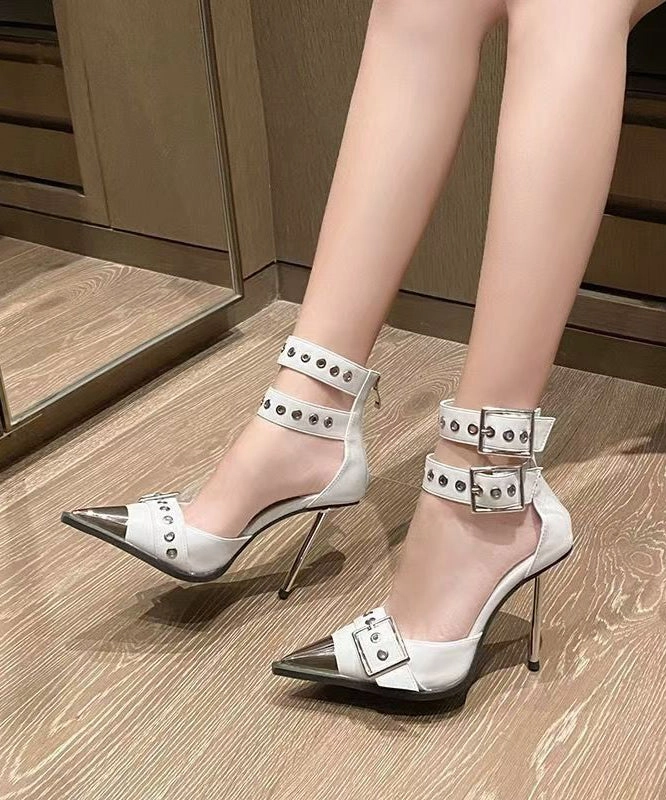 Black Sandals Stiletto Faux Leather Fashion Splicing Rivet TE009 Indian Sandals
