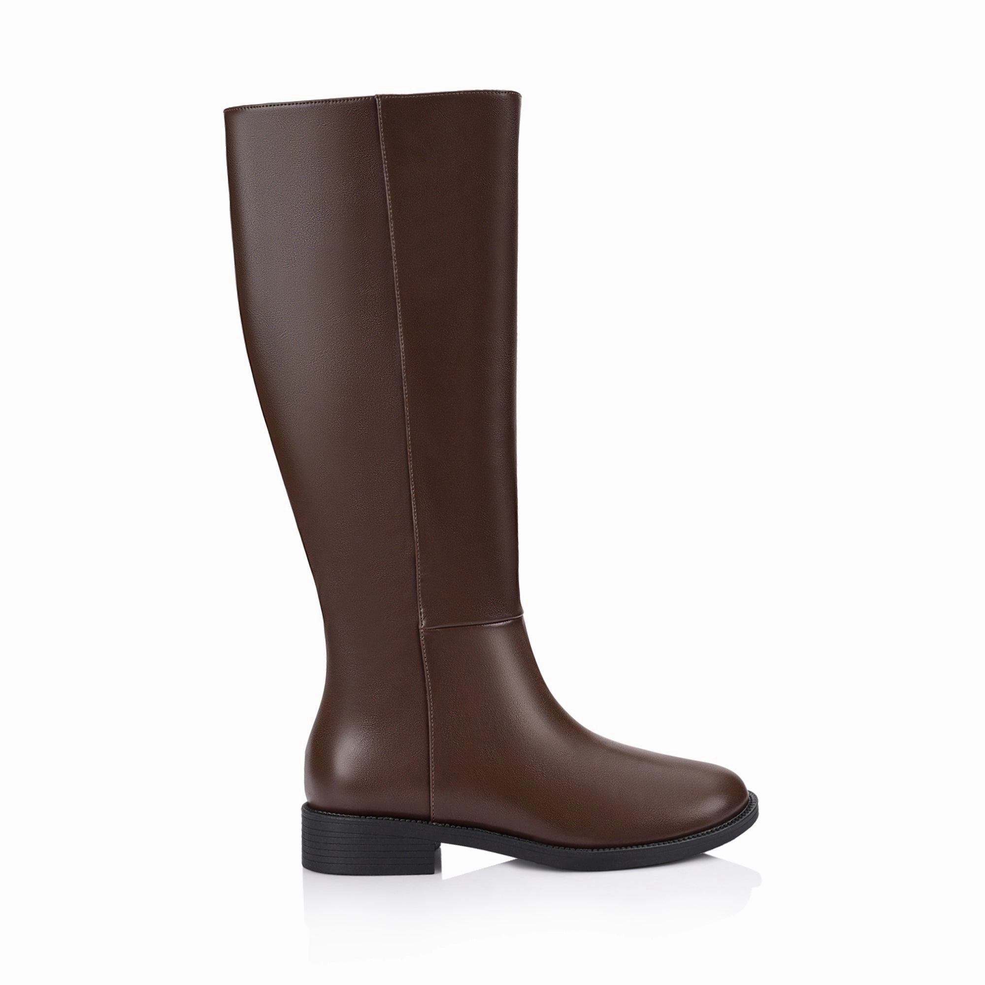 Lug Sole Black Knee High Boots Gabe Flat Knee High Boots - Chocolate Brown