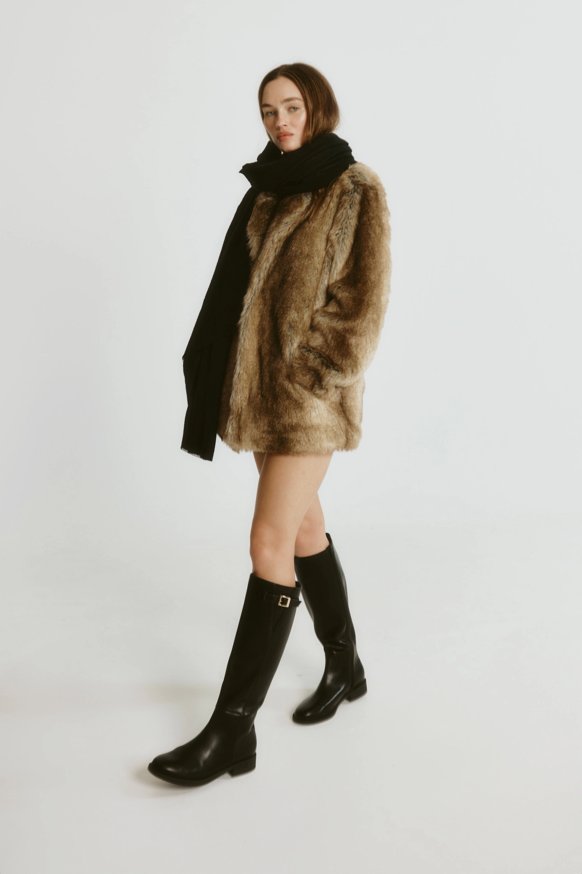 Layered Knit Knee-high Boots Garfield Flat Knee High Boots - Black