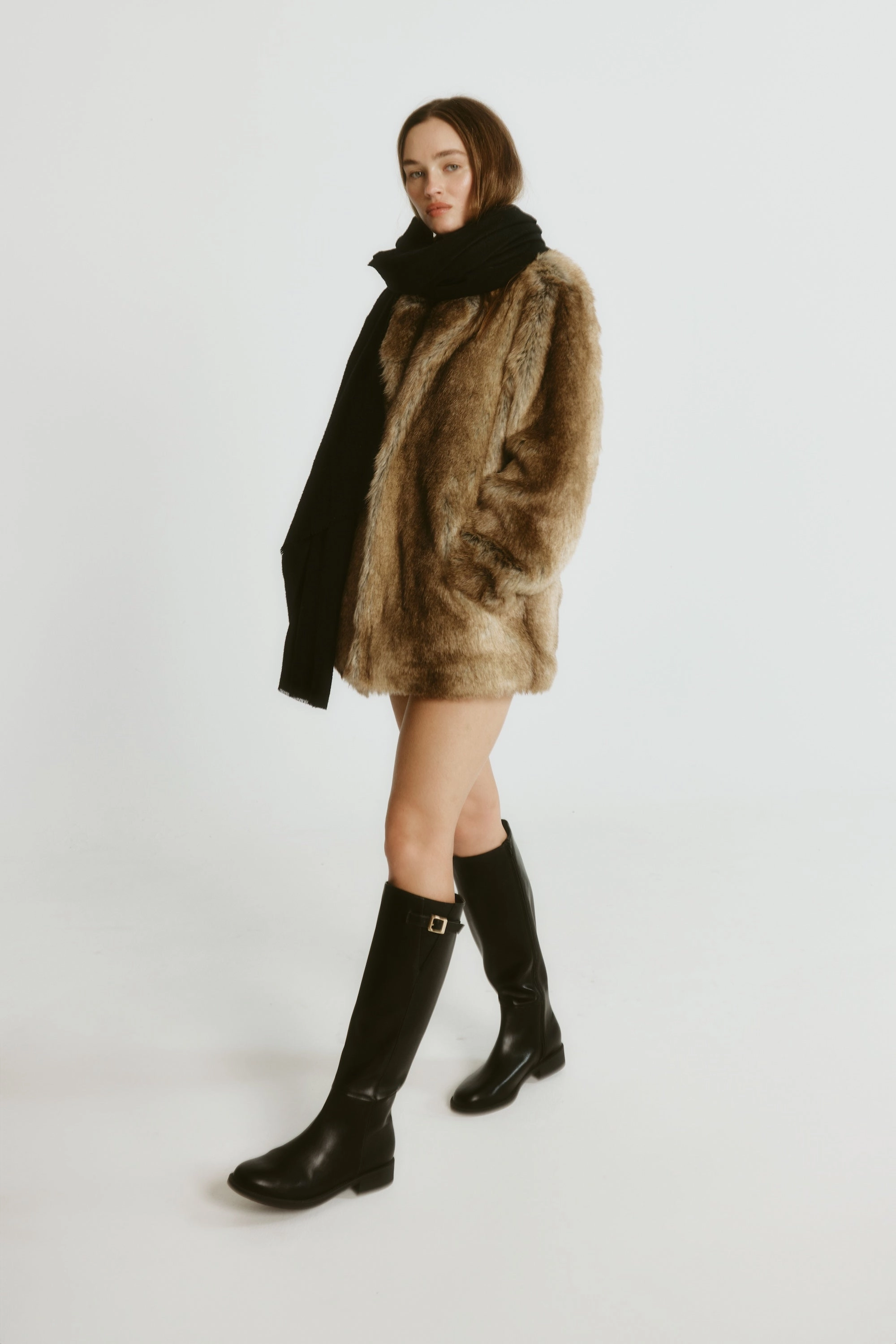 Vintage Check And Rubber Knee High Rain Boots Garfield Flat Knee High Boots - Black