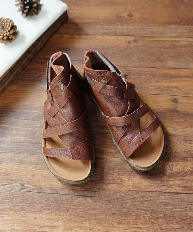 Green Cowhide Leather Retro Splicing Best Flat Sandals Hollow Out JJ068 Flat Bridal Sandals