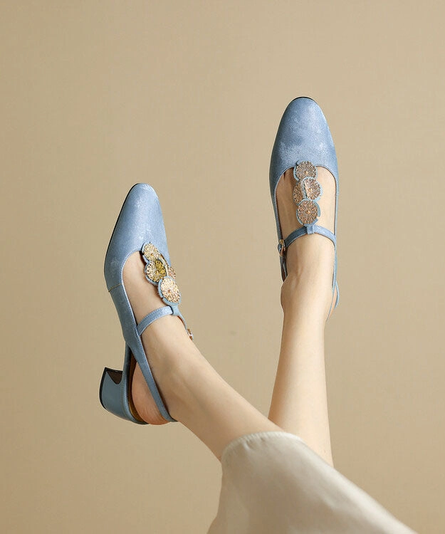 Water Buffalo Sandals Grey Satin Cowhide Leather Splicing Buckle Strap Chunky Sandals DD1051