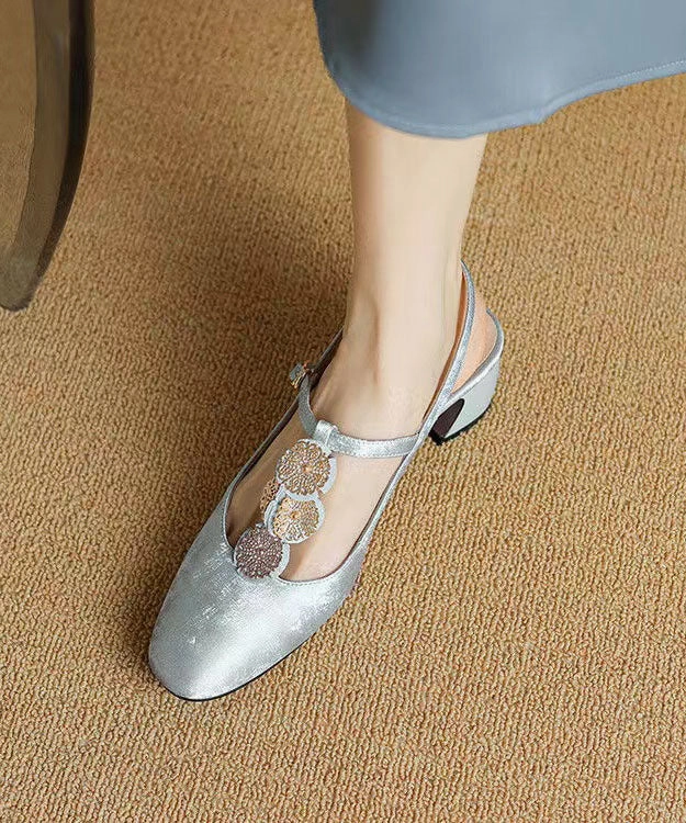 Zerraport Ii Sandals Grey Satin Cowhide Leather Splicing Buckle Strap Chunky Sandals DD1051