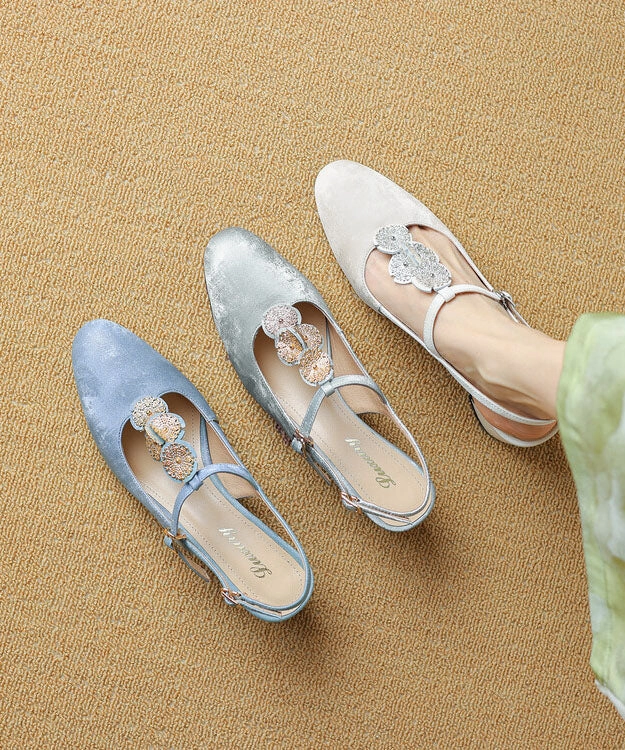 Grey Satin Cowhide Leather Splicing Buckle Strap Chunky Sandals DD1051 Walling Sandals