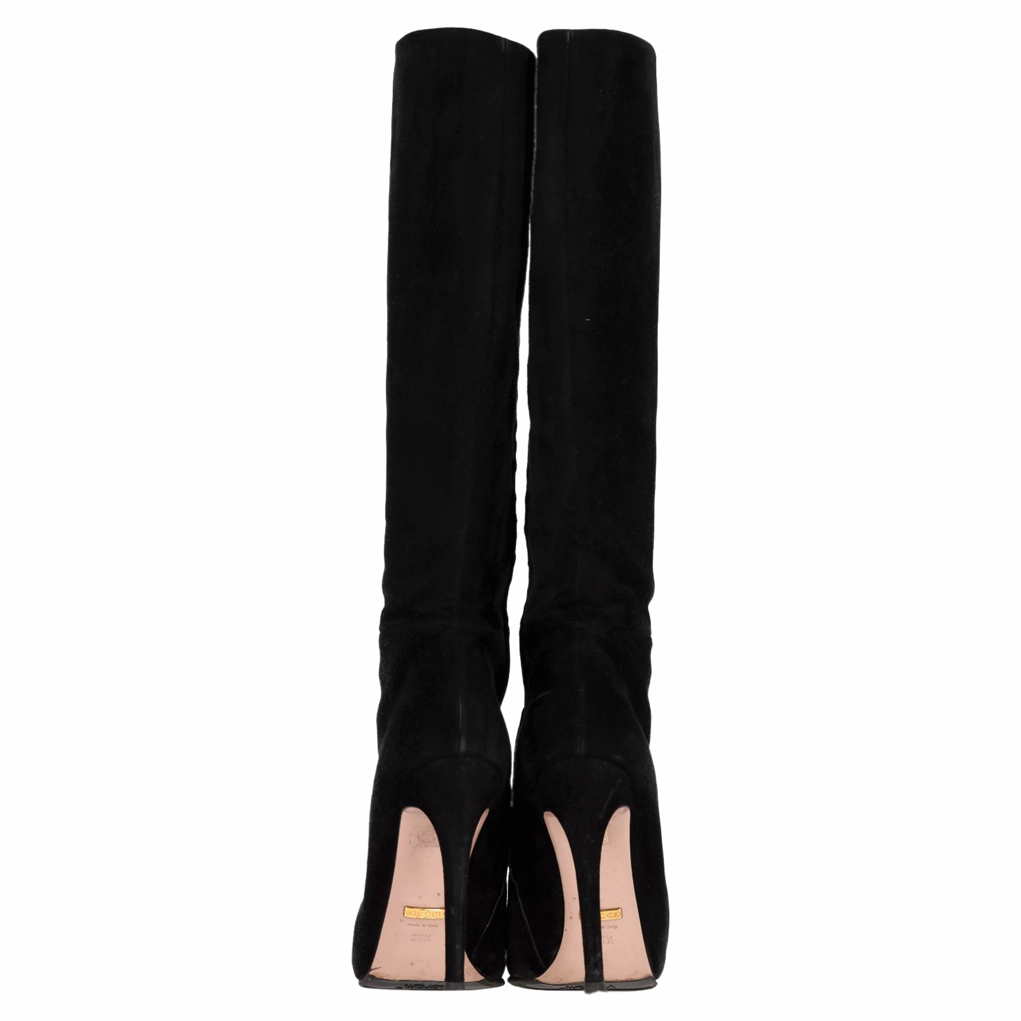 Gucci Knee-High Heeled Boots in Black Suede Winter Knee High Boots