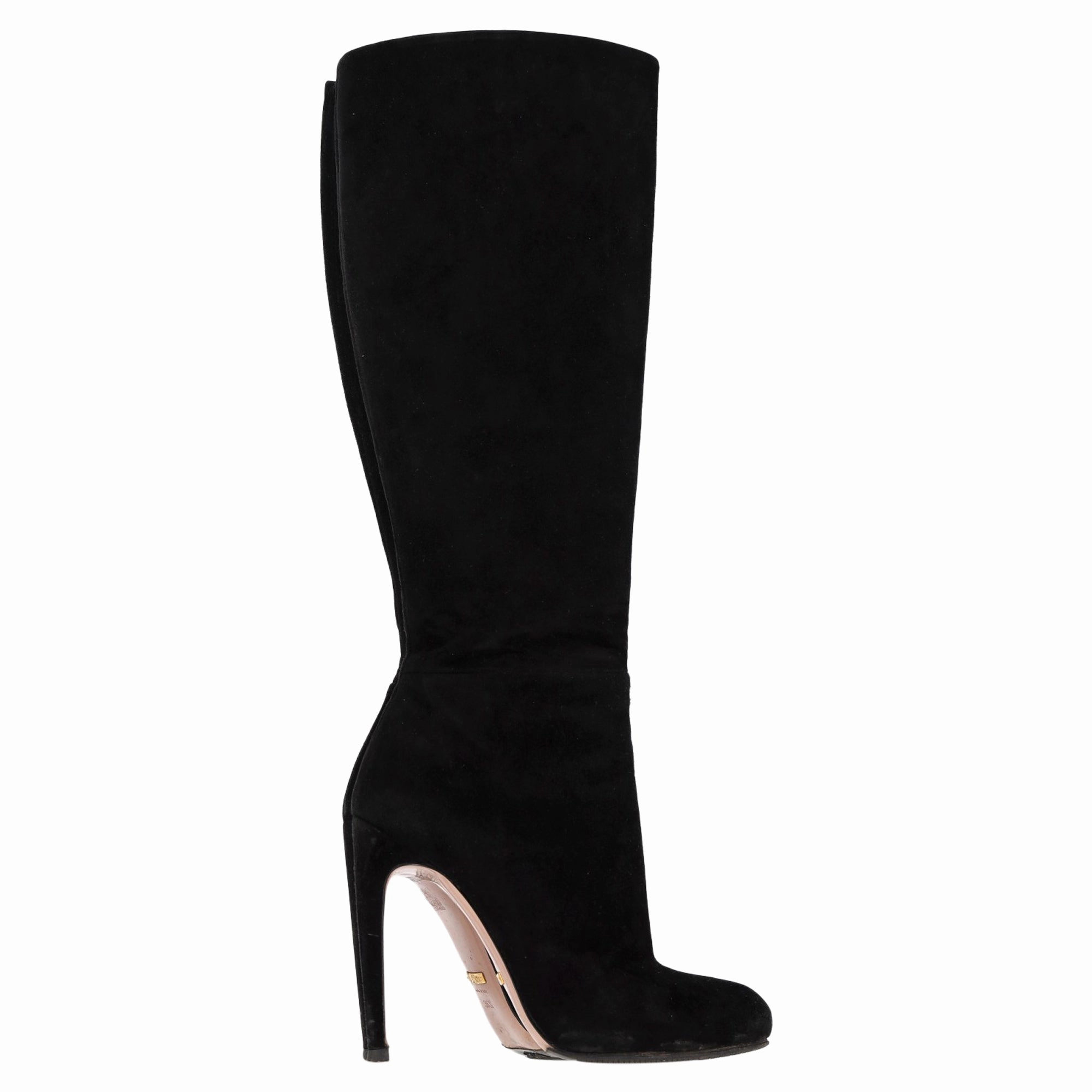 Gucci Knee-High Heeled Boots in Black Suede Knee High Victorian Lace Up Boots