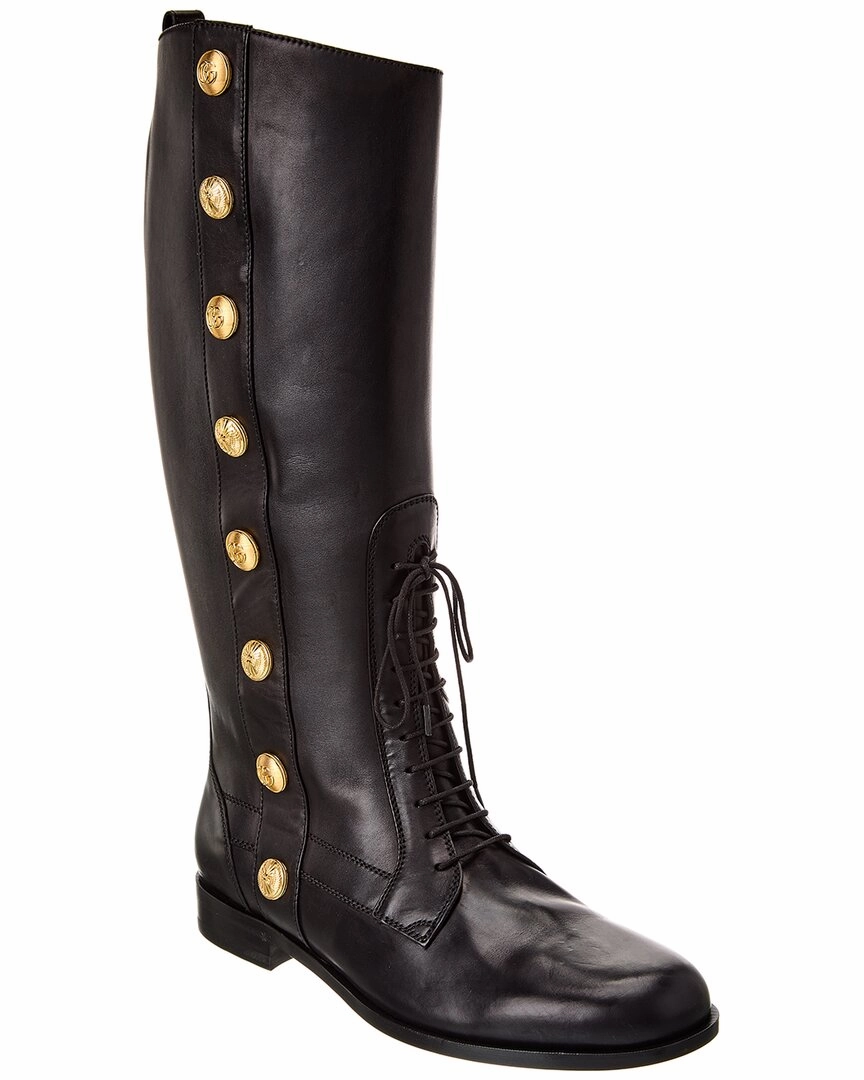 Lug Sole Knee High Leather Boots Gucci Leather Knee-High Boot