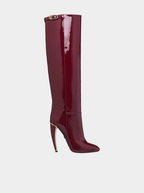 Knee High Boots Low Heel Patent Leather Knee High Boots (TKS015-PZV00C-BORDEAUX)