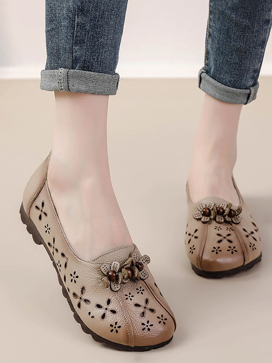 Women Summer Vintage Leather Flower Cutout Shoes FG1026 Mcallen