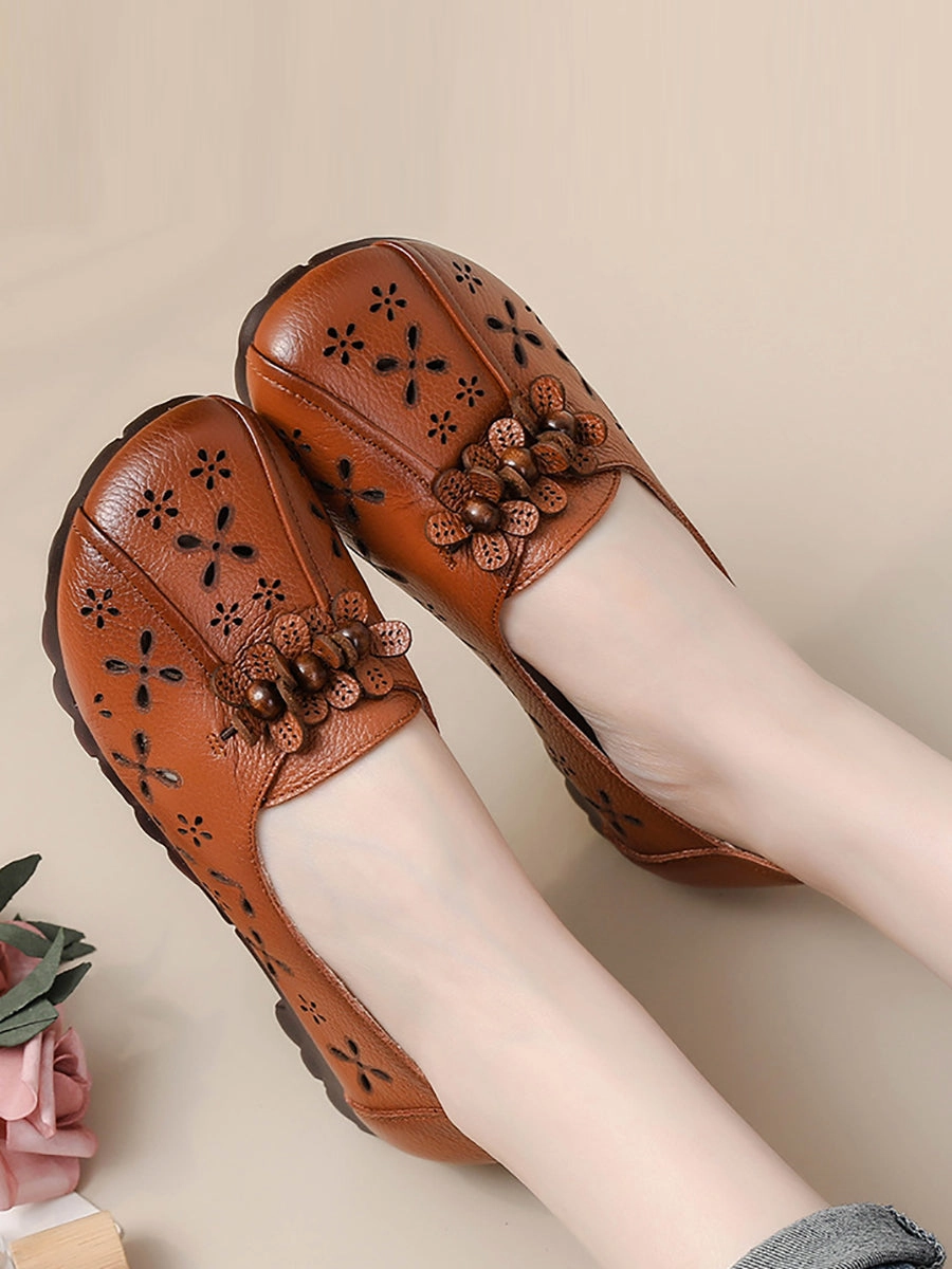 Best Women Summer Vintage Leather Flower Cutout Shoes FG1026